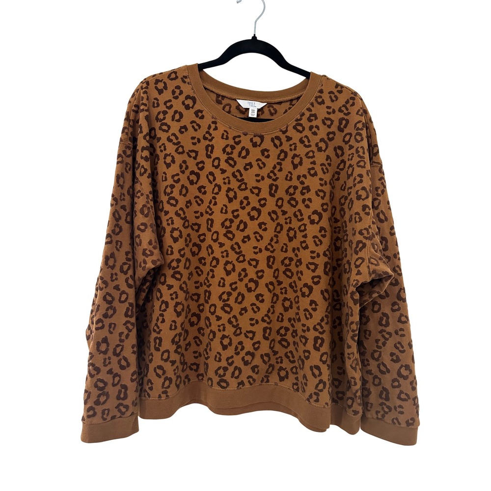 Time and Tru Womens XXL Brown Leopard Print Crewneck Sweatshirt Edgy Cozy